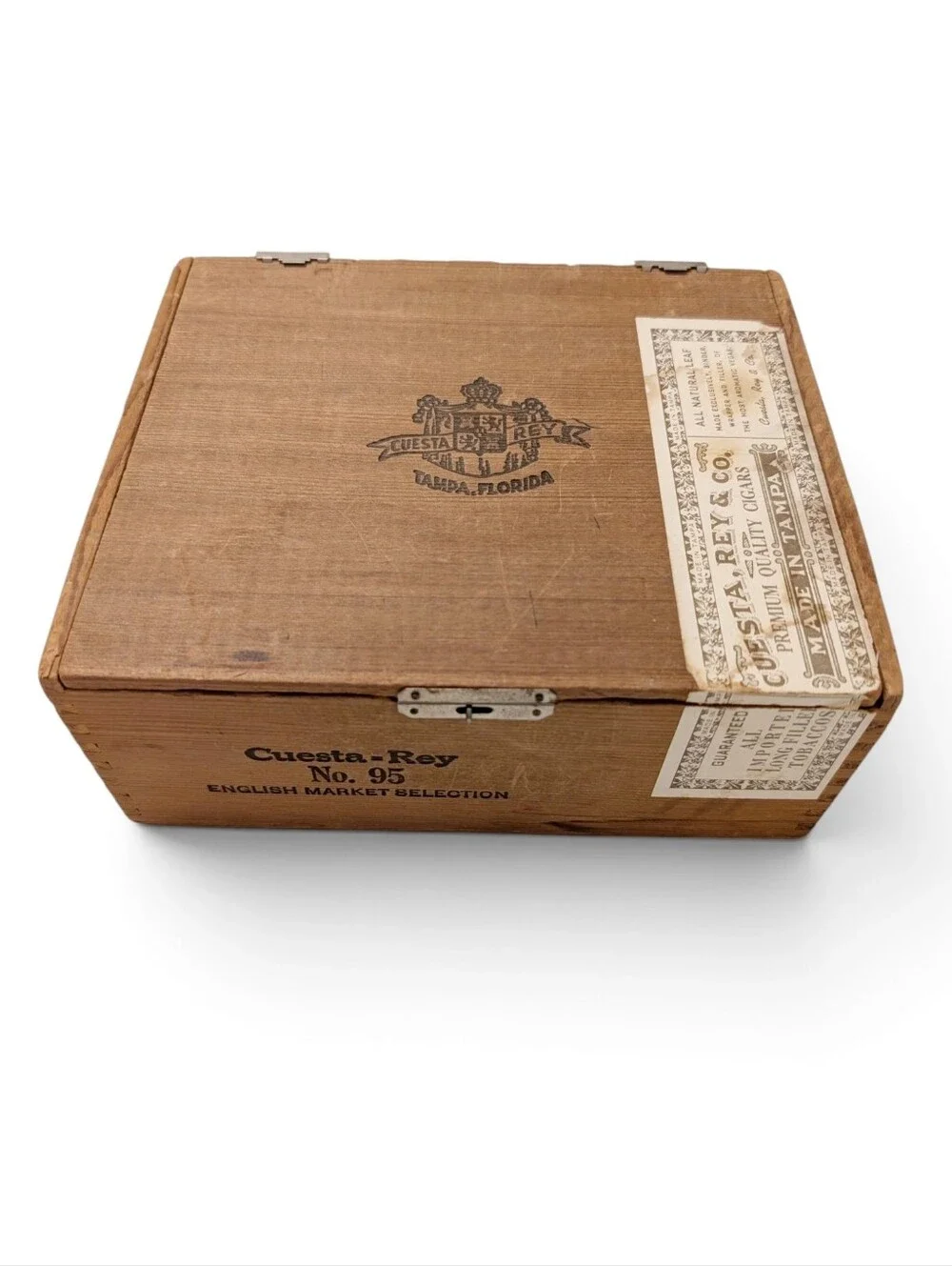 VINTAGE Wood Cigar Box Cuesta Rey Lock Brown Dovetail Corners